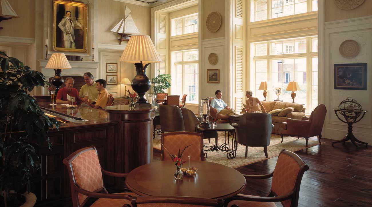 The lobby bar at the oceanfront Sanctuary at Kiawah Island Golf Resort.