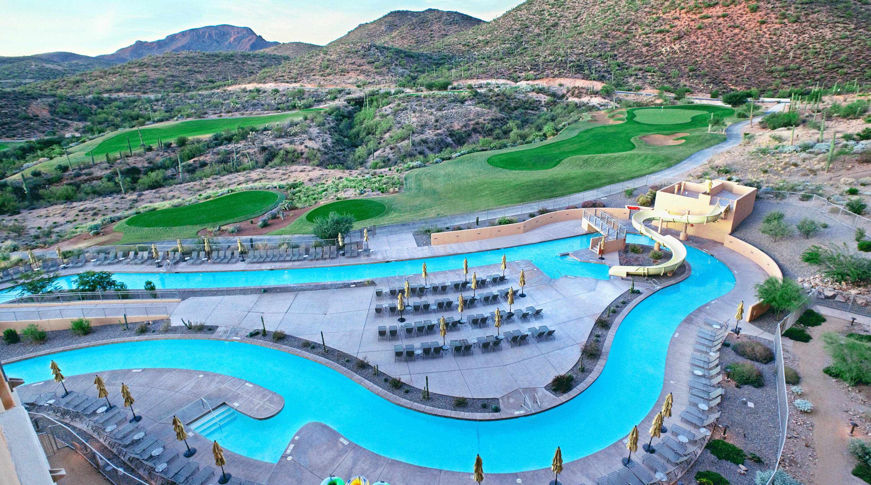 The pool at the JW Marriott Tucson Starr Pass looks out onto the golf course.