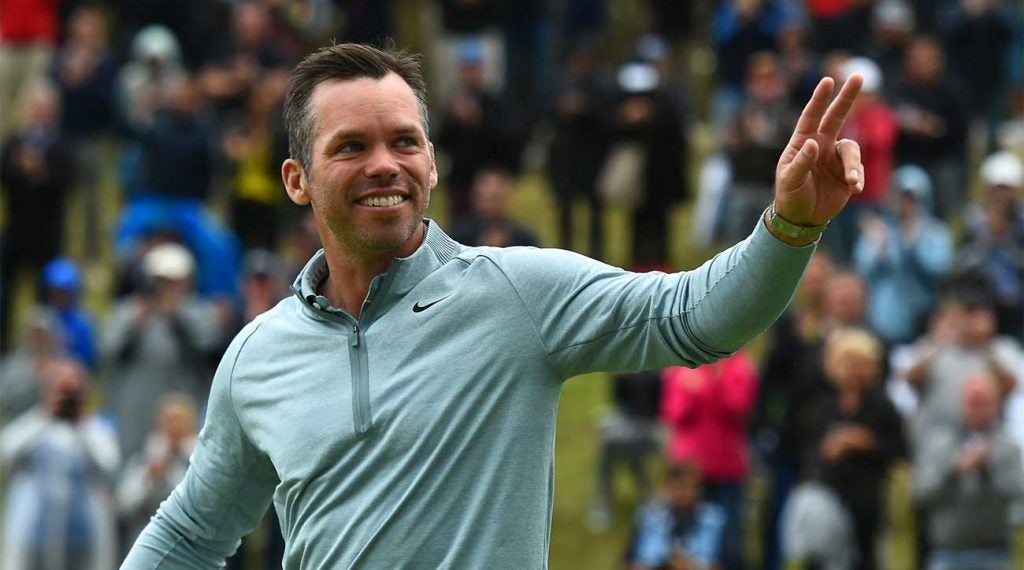 Paul Casey waves to the crowd on Sunday in Germany.
