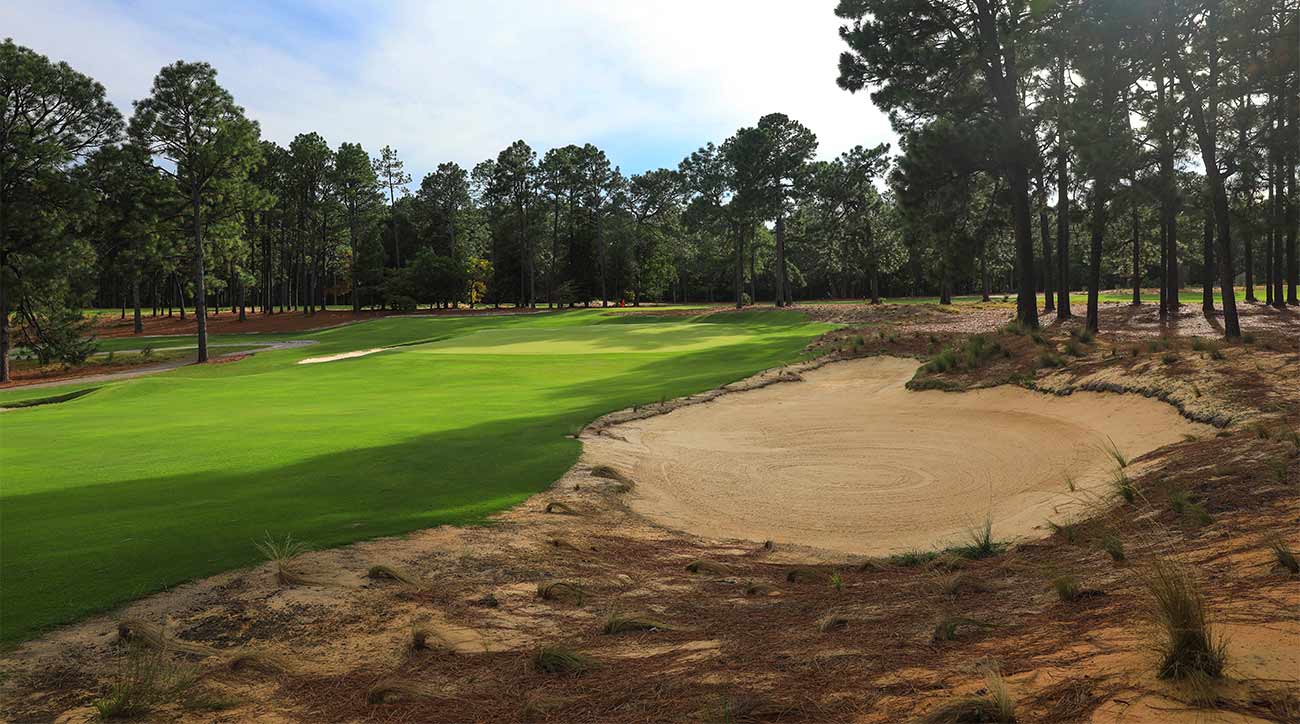 A look at the fairway and green of a hole at Pine Needles in Southern Pines, N.C.