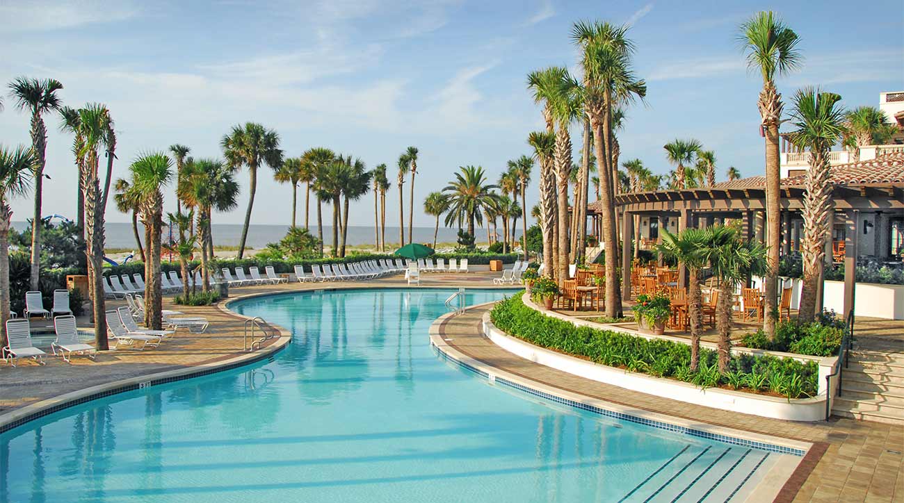 The beach club and pool at Sea Island Resort.