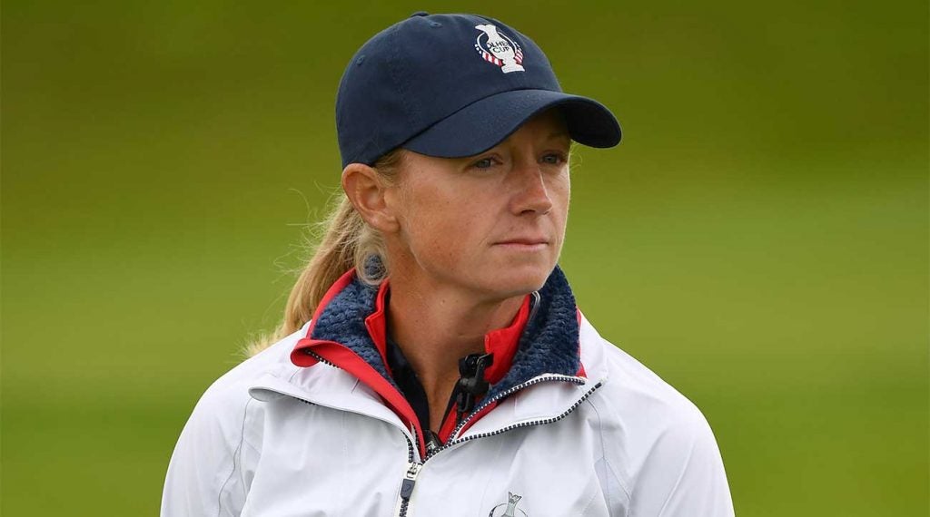 Stacy Lewis, shown on Tuesday at the Solheim Cup in Scotland, withdrew from the U.S. roster.