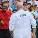 Tiger Woods celebrates his 2019 Masters victory at Augusta National.