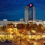 A twilight view of Turning Stone Resort & Casino in Verona, N.Y.