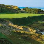 A view of one of the par-3s on the Straits course at Whistling Straits.