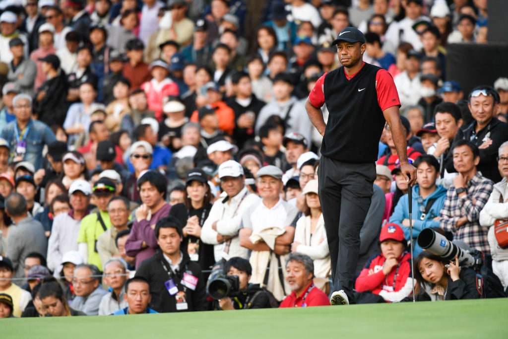 CHIBA, JAPAN - OCTOBER 27: Tiger Woods stands on the ninth green during the final round of The ZOZO Championship at Accordia Golf Narashino Country Club on October 26, 2019 in Chiba, Japan. (Photo by Ben Jared/PGA TOUR via Getty Images)