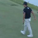 Kevin Na walks in a birdie putt on the first playoff hole of the Shriners.