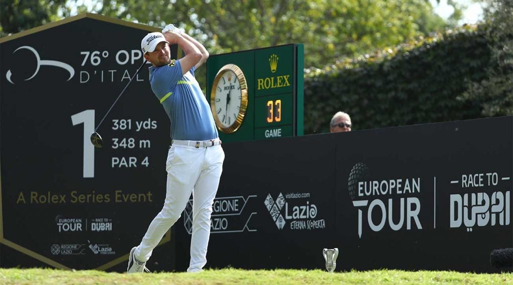 Bernd Wiesberger tees off during the final round of the Italian Open. He shot 65 and won by one.