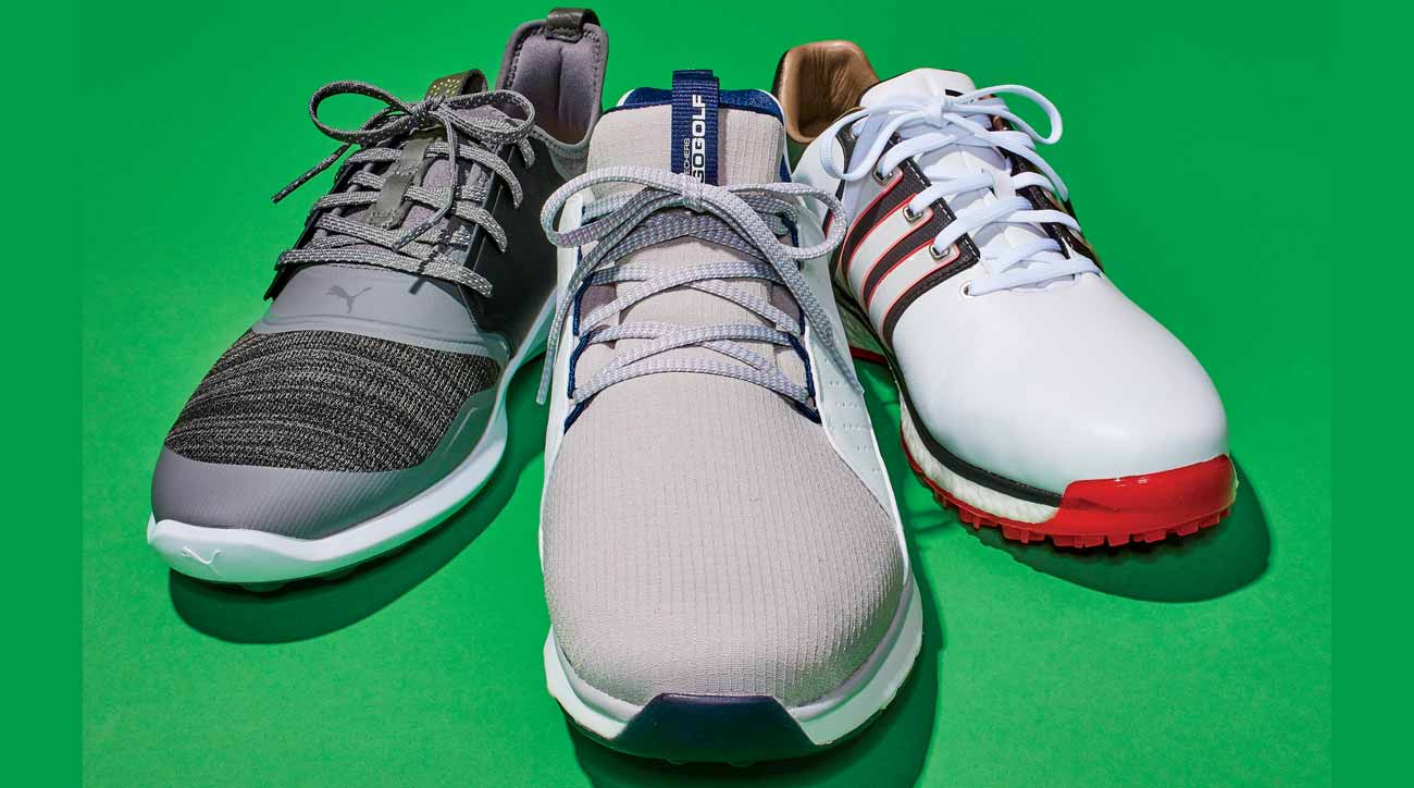 From left to right: Puma Ignite NXT Lace golf shoe; Skechers Go Golf Mojo Elite golf shoe; Adidas Tour 360 XT-SL golf shoe.