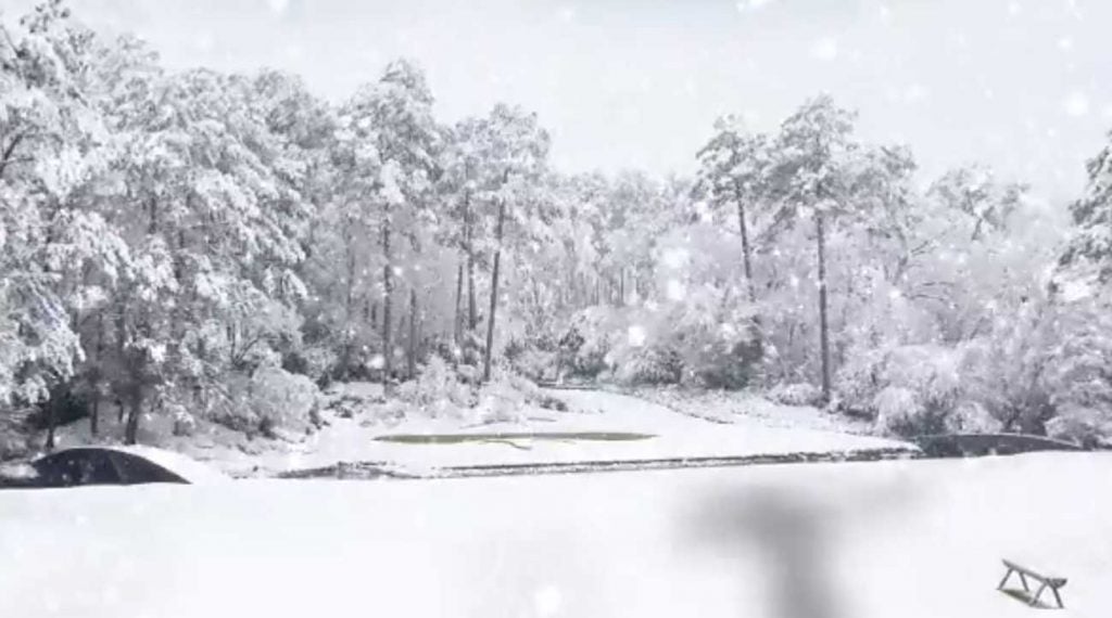 Augusta National's Amen corner balnketed in snow in a Masters-Game of Thrones teaser video from April.