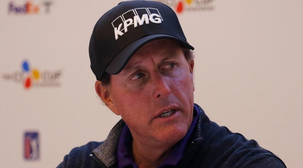Phil Mickelson during a pre-tournament press conference at the 2019 CJ Cup.