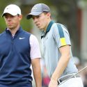 Rory McIlroy (left) and Matt Fitzpatrick at the 2019 WGC-Dell Technologies Match Play.
