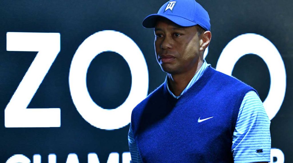 Tiger Woods leaves his press conference at the 2019 Zozo Championship.
