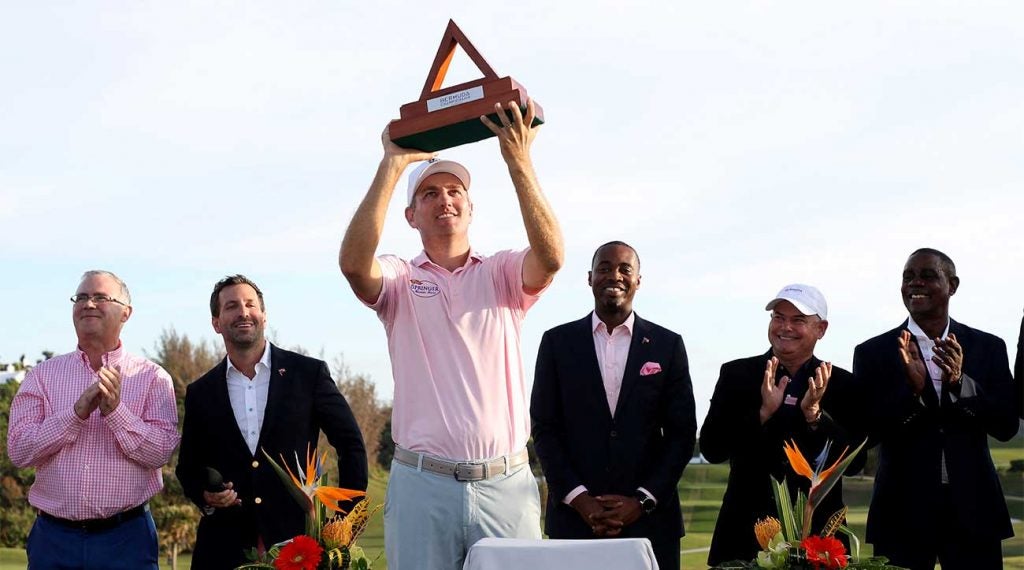 Brendon Todd celebrates his victory at the Bermuda Championship on Sunday.