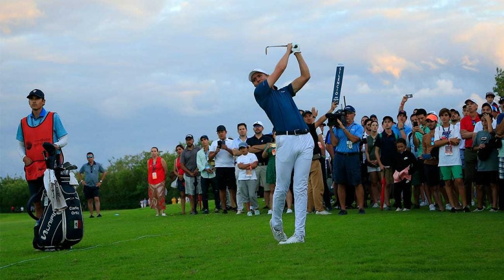 Carlos Ortiz hits a shot during the final round of the Mayakoba Golf Classic.