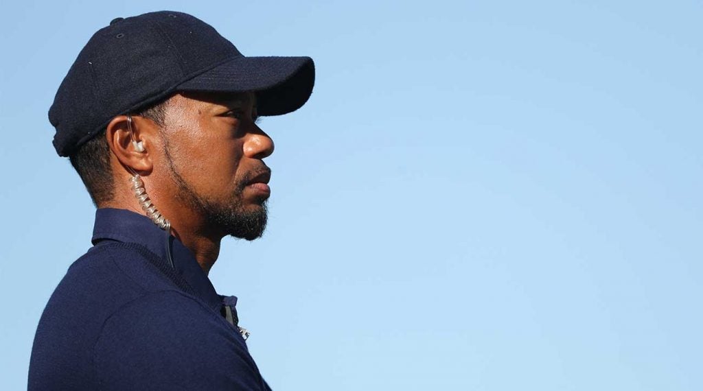 Tiger Woods looks on at the 2016 Ryder Cup at Hazeltine, where he was an assistant captain. Come December he'll lead the U.S. Presidents Cup team in Australia.