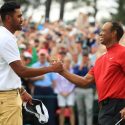 Tony Finau congratulates Tiger Woods on winning the 2019 Masters