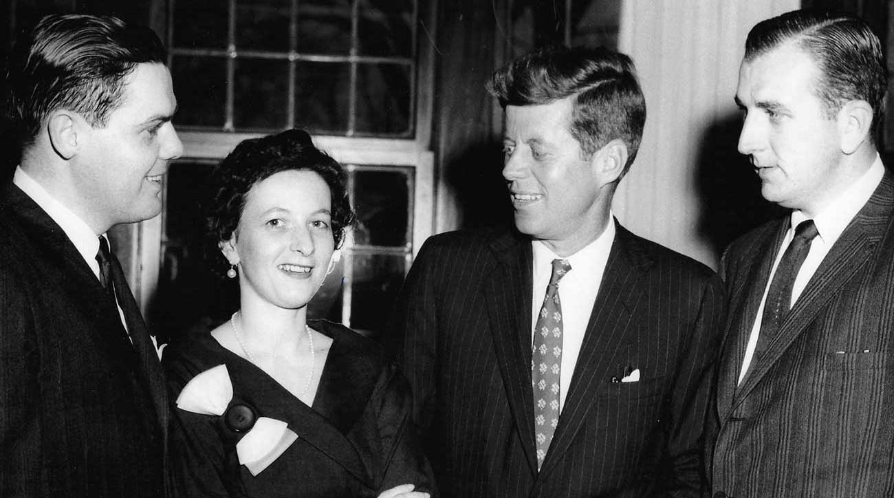 Morrie (right) at a reception with President John F. Kennedy. They played golfer together earlier in the day. 