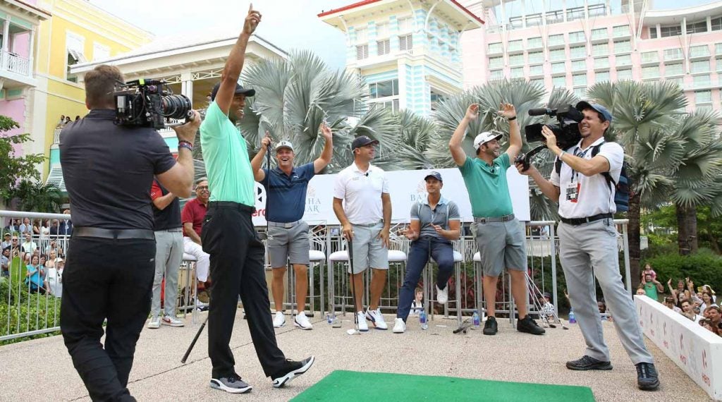 Tiger Woods hit the clinching final shot in tight at the Baha Mar.