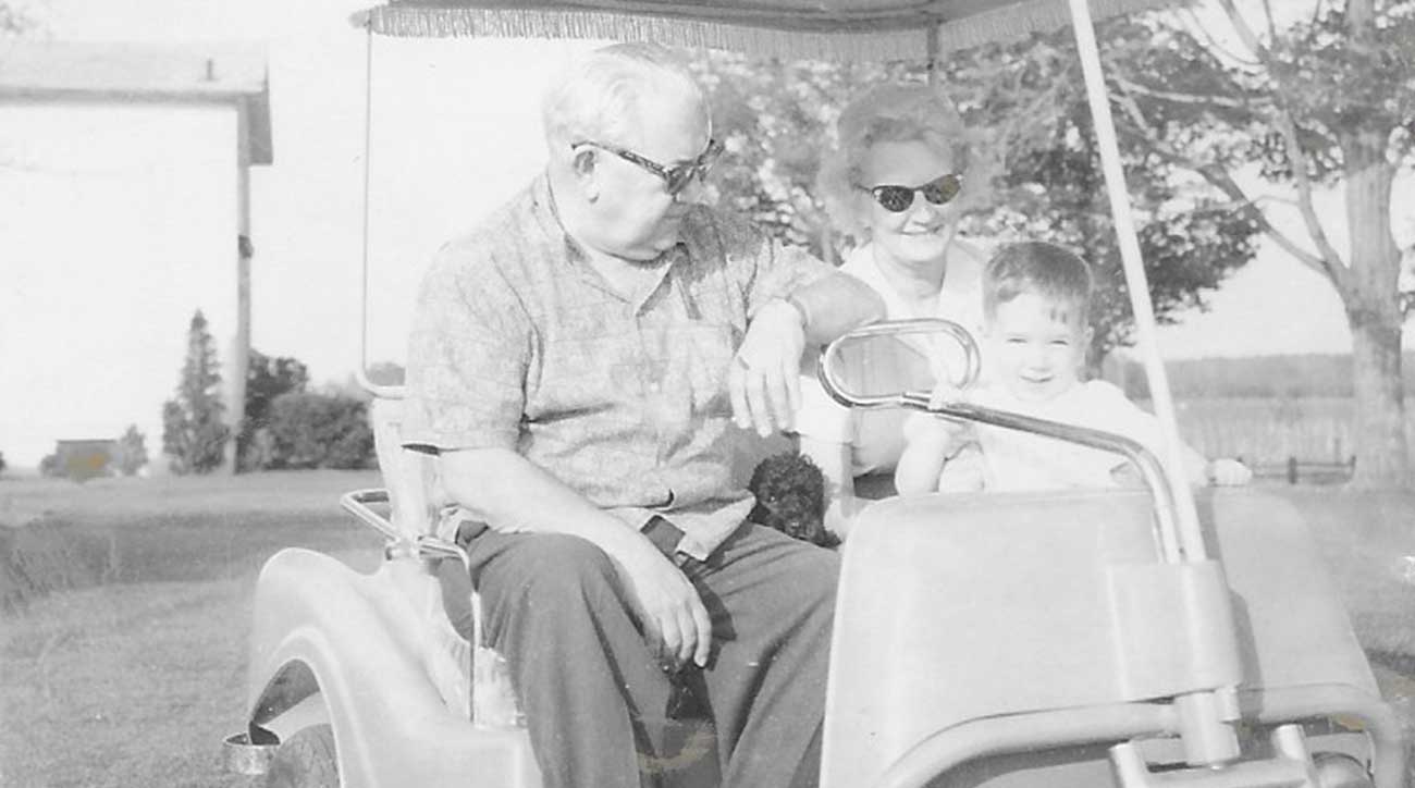 Mitch with his grandparents on their golf cart in Harborcreek, Pa. 
