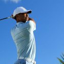 Tiger Woods tees off during a practice round at the 2019 Hero World Challenge