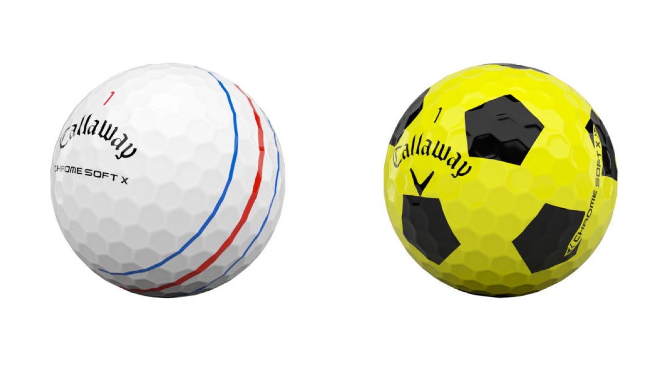 In addition to standard white, Callaway's Chrome Soft X is also available with Triple Track technology and Truvis. 