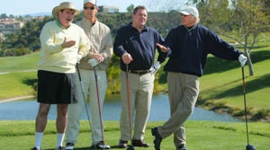 Larry David and his golf foursome patiently wait during an episode of Curb Your Enthusiasm