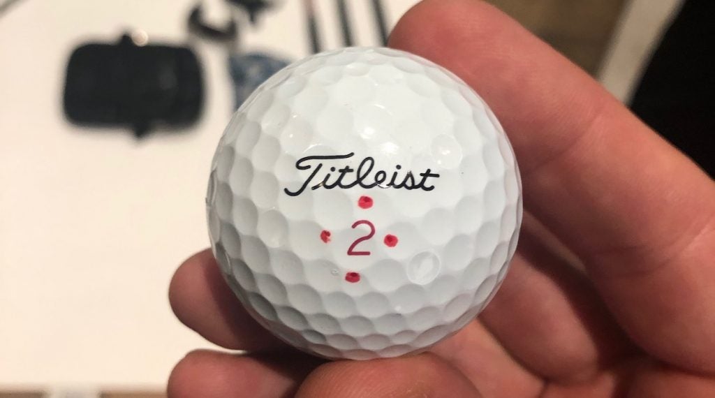 Justin Thomas' Titleist Pro V1x golf ball. 