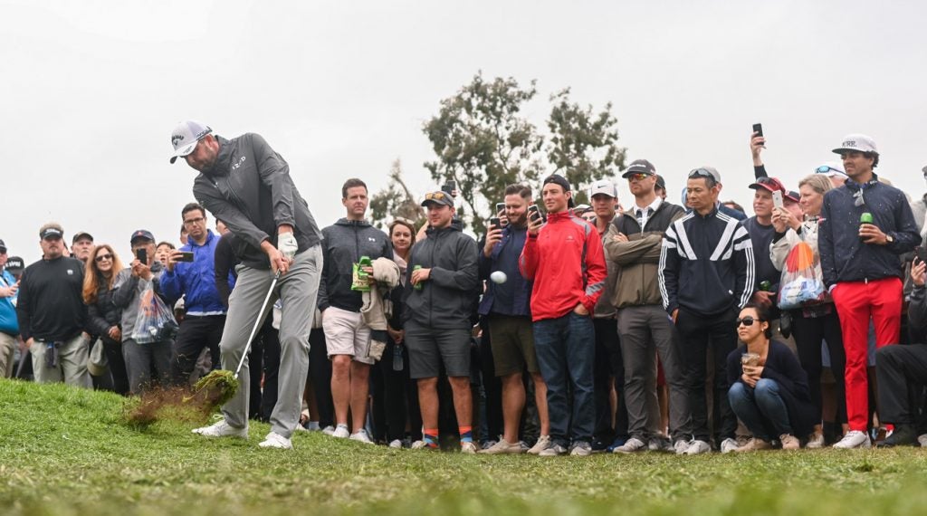 Marc Leishman spent some time playing from unconventional spots on Sunday at the Farmers.