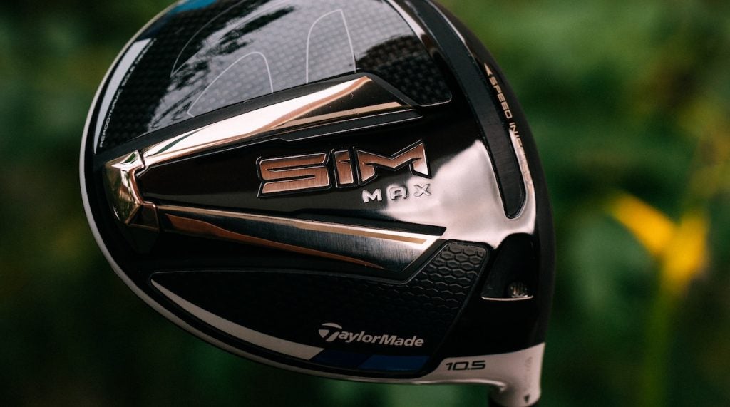 A closeup look at the sole of TaylorMade's SIM Max driver. 