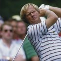 Jack Nicklaus finishes his swing at the Masters.