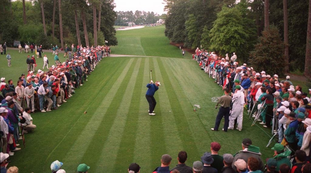 Jack Nicklaus tees off on No. 18 at Augusta National.