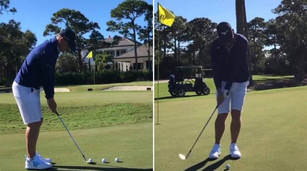 PGA Tour pro Luke Donald chips off a putting green in a recent Instagram post.