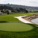 The 18th hole at Pebble Beach Golf Links pictured during a practice round at the 2019 U.S. Open