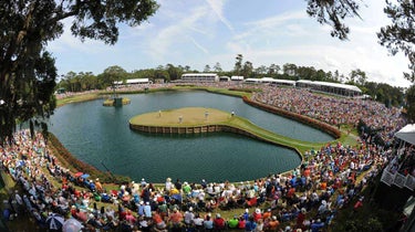 A view of the island green 17th at TPC Sawgrass, a Pete Dye design.