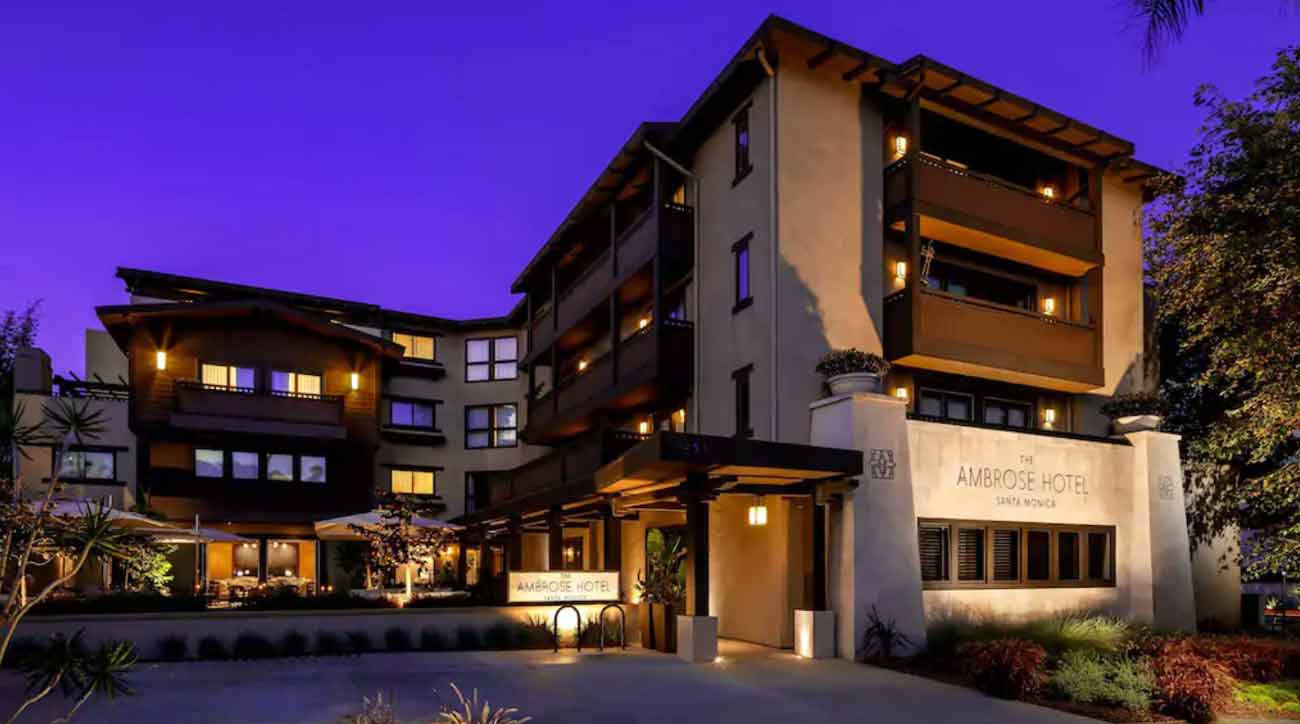 An exterior view of the Ambrose Hotel in Santa Monica, Calif.