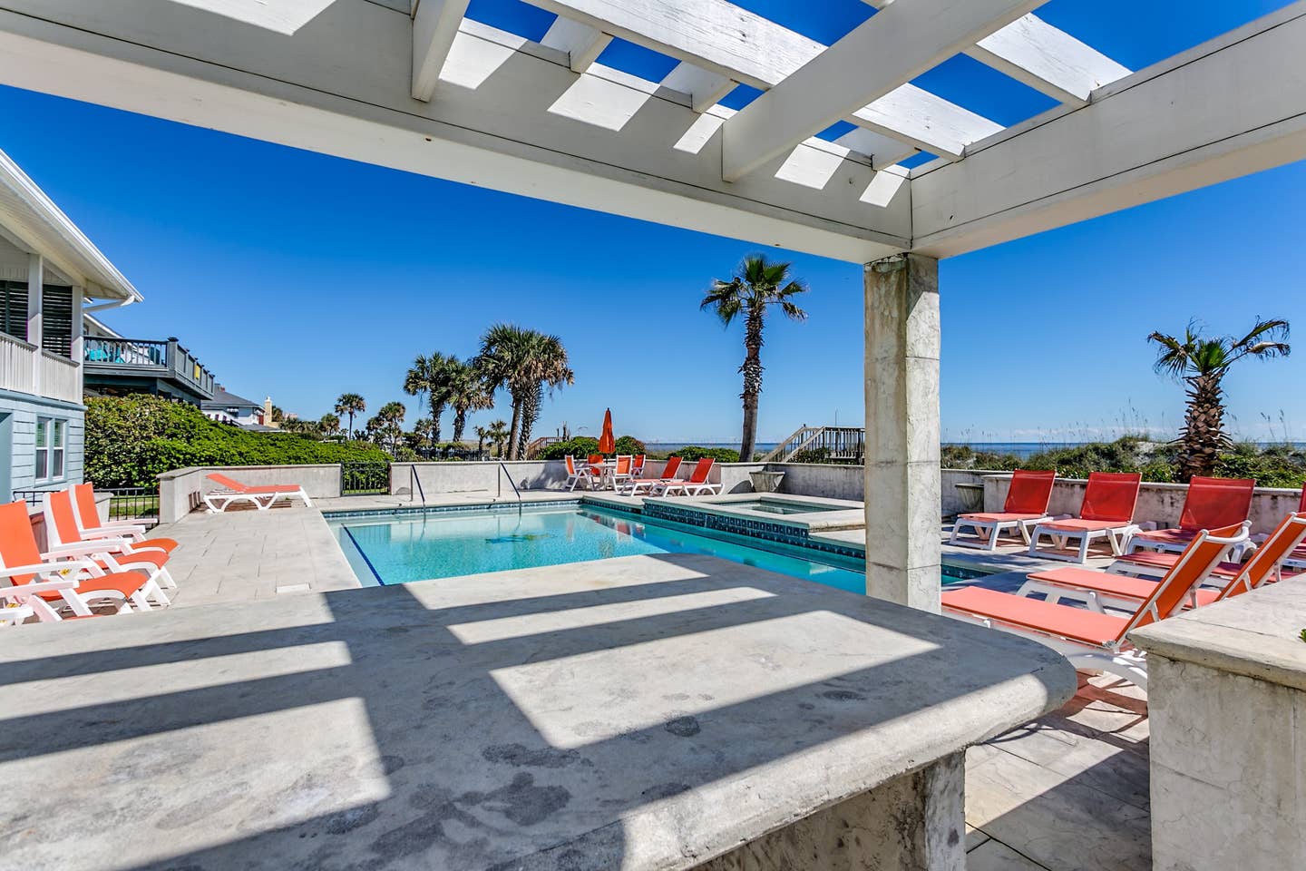 Large pool area at a Myrtle Beach, South Carolina vacation home.