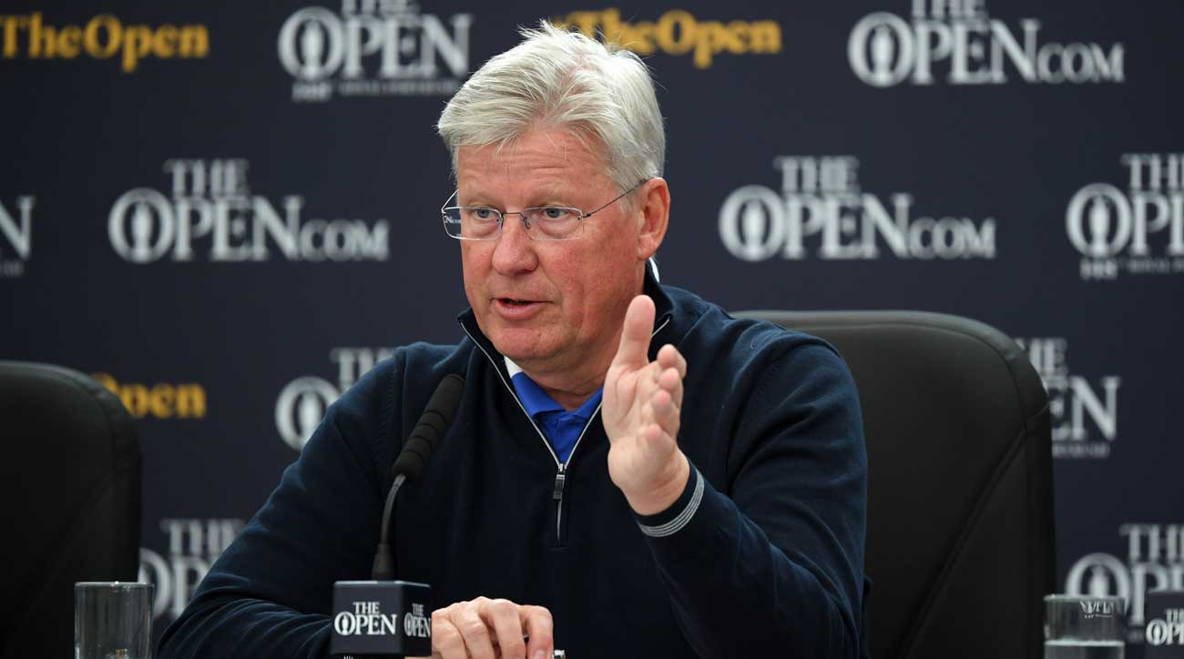 Martin Slumbers stayed near the fence when asked about Patrick Reed's rules controversy.