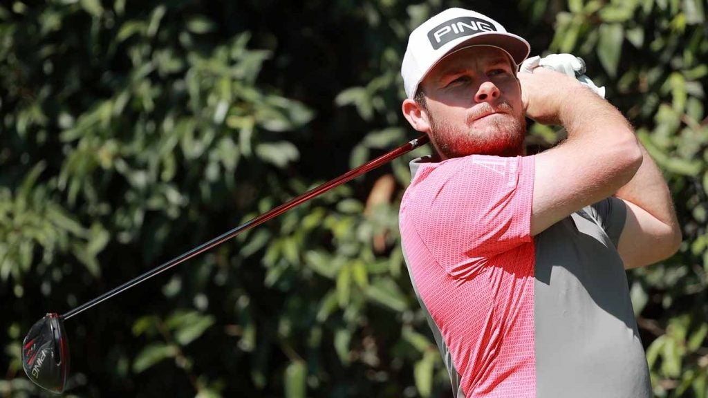 Tyrrell Hatton hits a tee shot during the second round of the World Golf Championships Mexico Championship.