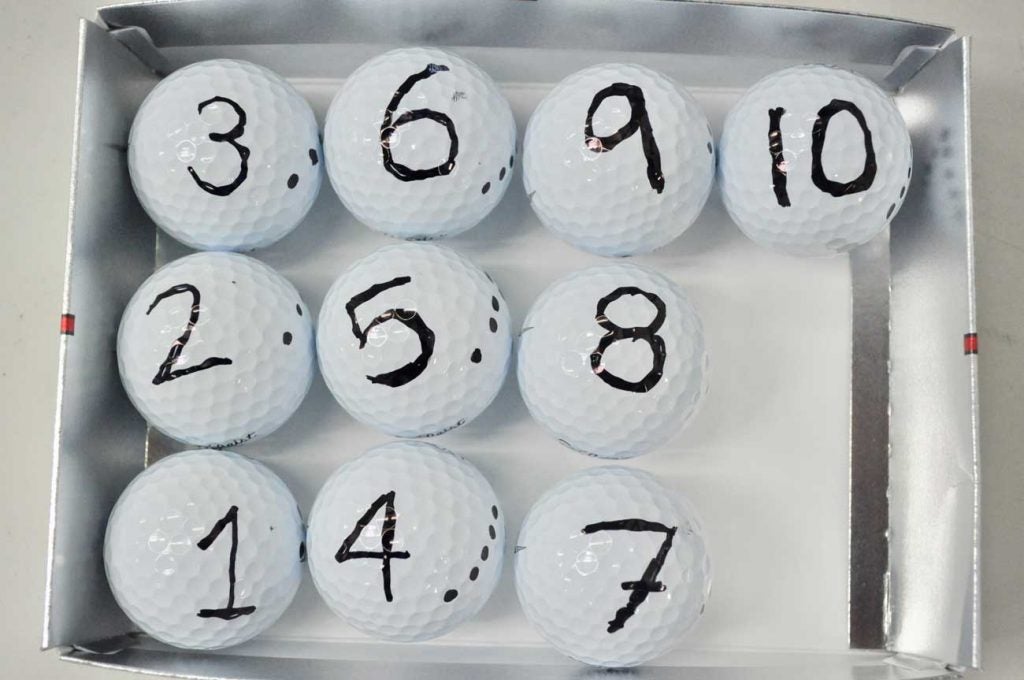Some golf balls used in the tests.