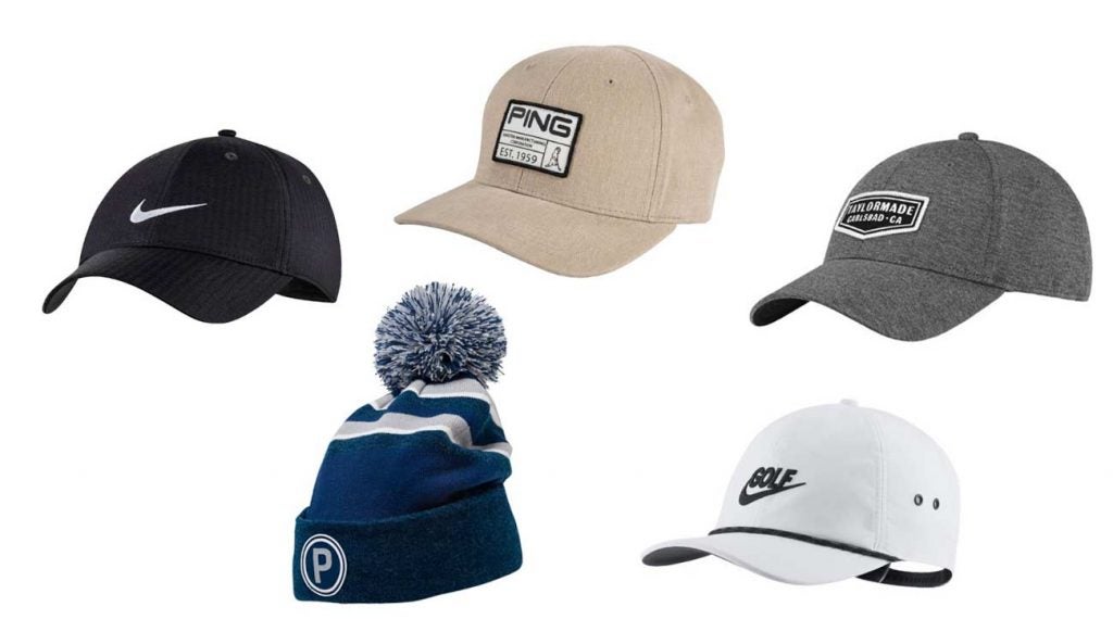 A sampling of the hats on sale at The Golf Warehouse.