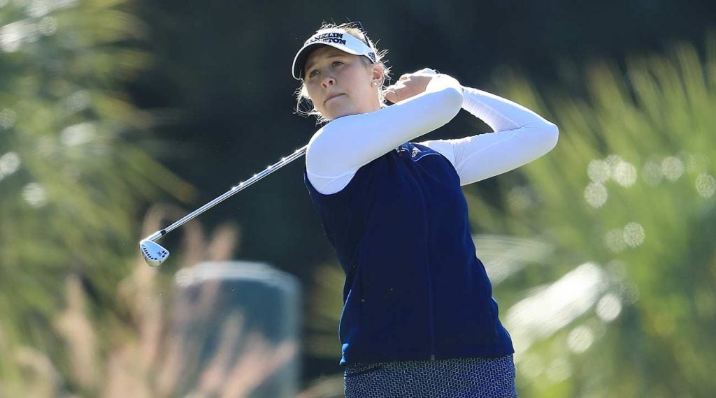 Jessica Korda makes a swing at the CME Group Tour Championship.
