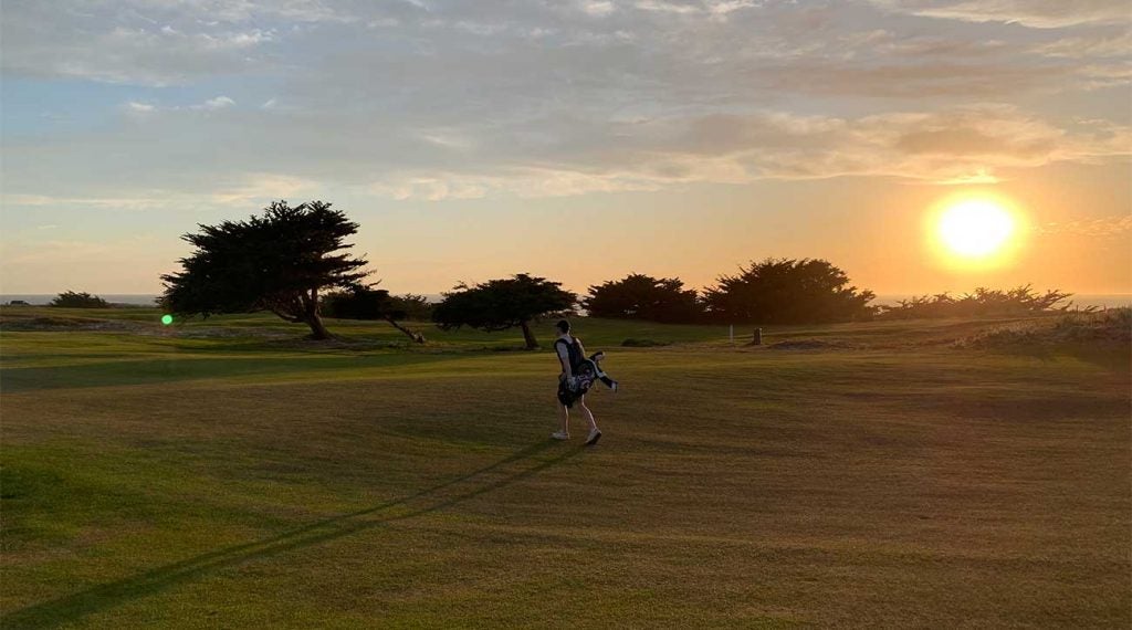 An evening stroll for the author and his long-time bag through the back nine at Pacific Grove on the Monterey Peninsula in June 2019.