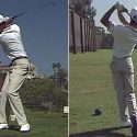 Tiger Woods pictured during a range session at Riviera in 1992