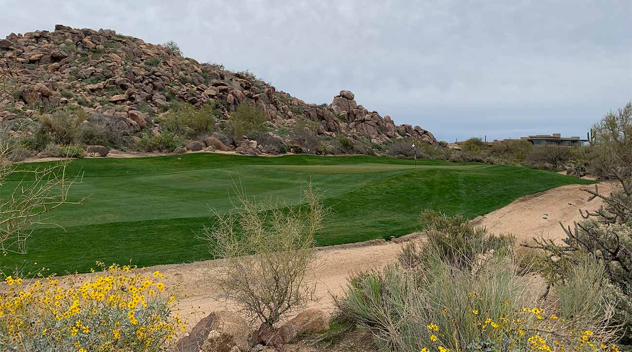 A view from the right side of the green of the par-5 11th hole at Troon North's Pinnacle course.