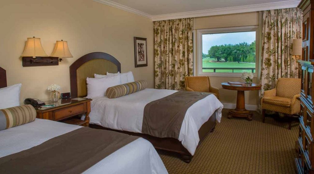 An interior view of a guest room at the Bay Hill Lodge.