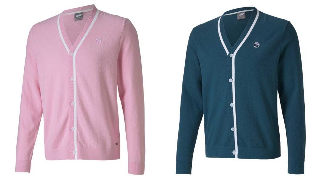 The Arnie-inspired cardigan worn by Rickie Fowler will also come in navy.