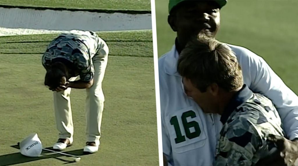 Ben Crenshaw let out his emotions on the 18th green at Augusta National in 1995.