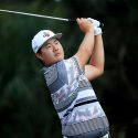 Sungjae Im watches a tee shot during the final round of the Honda Classic.