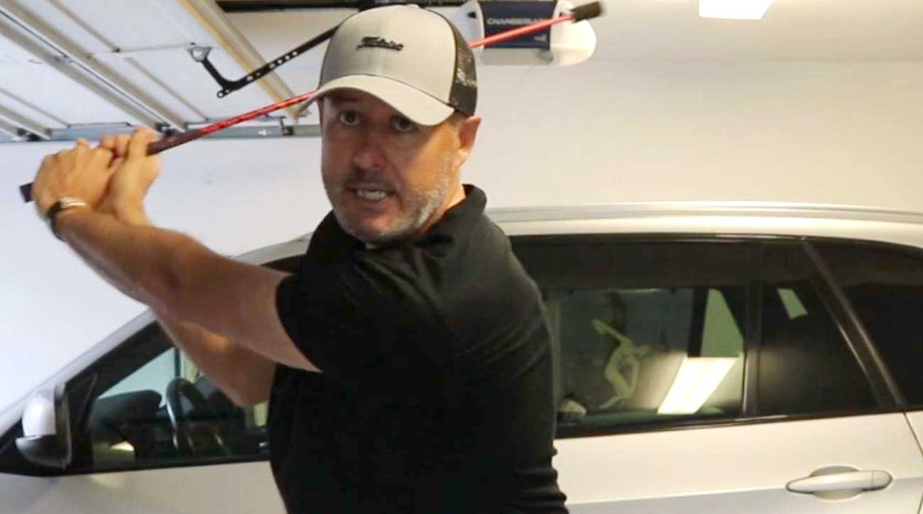 Swing speed drill in garage